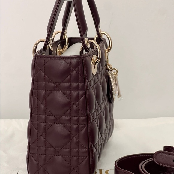 Christion Dior Lady Deep Burgundy Quilted Leather Lady Small ABC Rouge noir - Picture 11 of 11